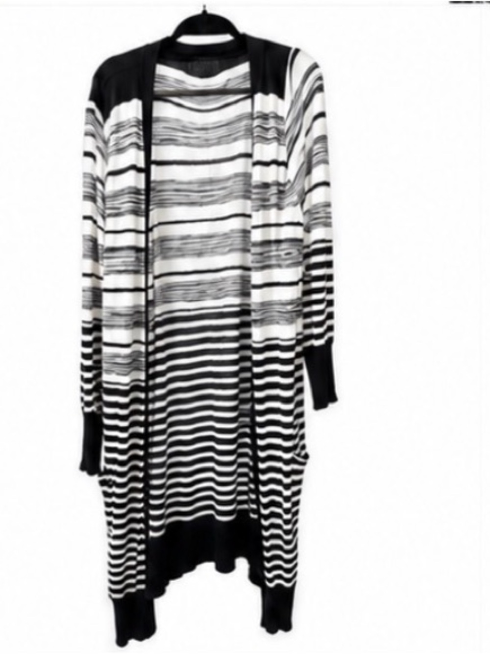 Joseph A Black White Striped Open Front Cardigan Size M